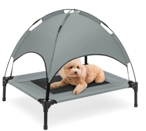 Elevated Cooling Dog Bed, Outdoor Pet Cot w/ Canopy, Carry Bag - 30in,APPEARS NEW 
