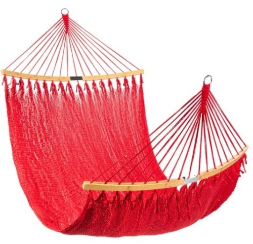 2-Person Woven Polyester Hammock w/ Curved Bamboo Spreader Bar, Carry Bag,APPEARS NEW
