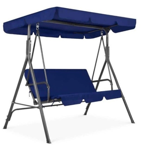 2-Person Metal Patio Swing with Blue Cushion - Lot 106