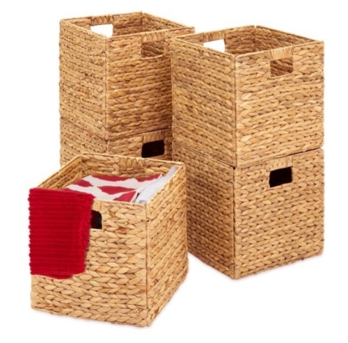 Set of 5 Collapsible Hyacinth Storage Baskets w/ Inserts - 10.5x10.5in, Natural - Lot 109