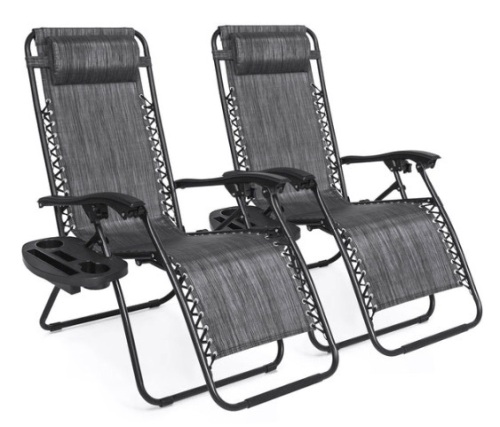 Set of 2 Adjustable Zero Gravity Patio Chair Recliners w/ Cup Holders, Gray - Lot 111