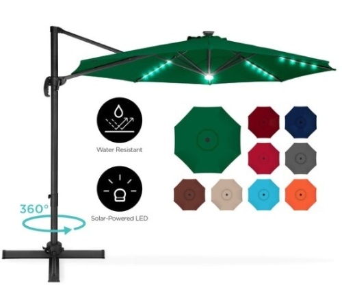 360-Degree LED Cantilever Offset Patio Umbrella w/ Tilt - 10ft, Green - Lot 116