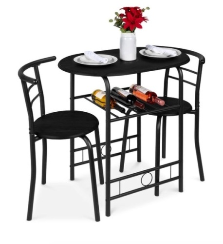 3-Piece Wooden Table & Chairs Dining Set w/ Lower Storage Shelf, Black - Lot 118