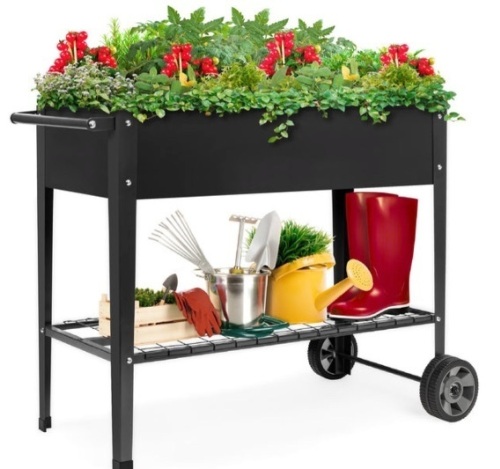Elevated Metal Garden Bed for Backyard w/ Wheels, Shelf - Lot 119