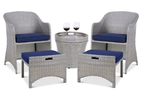 5-Piece Outdoor Wicker Bistro Set w/ Side Storage Table, No Assembly, Gray/Navy - Lot 122