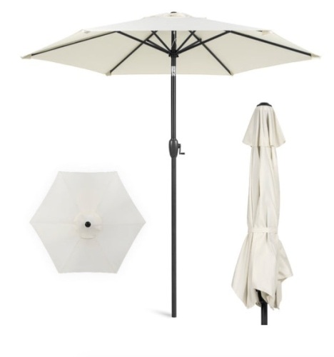 Outdoor Market Patio Umbrella w/ Push Button Tilt, Crank Lift - 7.5ft, Cream - Lot 124