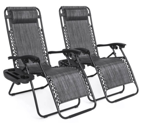 Set of 2 Adjustable Zero Gravity Patio Chair Recliners w/ Cup Holders, Gray - Lot 126