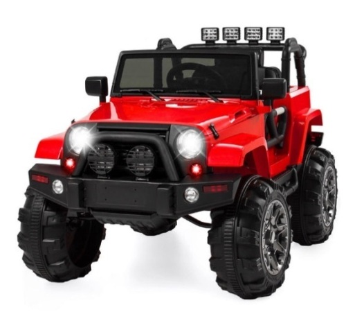12V Kids Ride-On Truck Car Toy w/ 3 Speeds, LED, Remote, Bluetooth, Red - Lot 138
