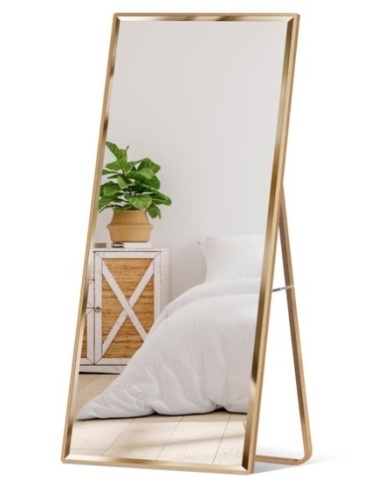 Full Length Mirror, Wall Hanging & Leaning Floor Mirror - 65x22in, Gold - Lot 140