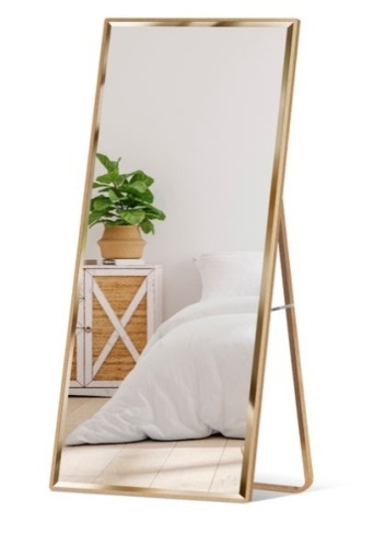 Full Length Mirror, Wall Hanging & Leaning Floor Mirror - 65x22in, Gold - Lot 141