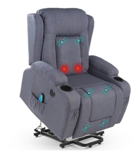 Electric Power Lift Recliner Massage Chair w/ Heat, USB Port, Cupholders, Blue - Lot 143