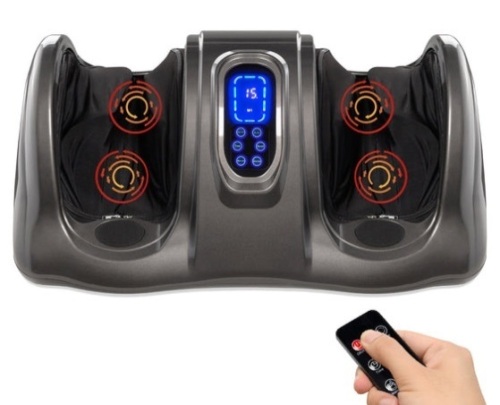 Therapeutic Foot Massager w/ High Intensity Rollers, Remote, 3 Modes, Gray - Lot 144