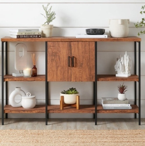 3-Tier Shelf Console Table w/ Cabinet, Non-Scratching Feet - 55in - Lot 148