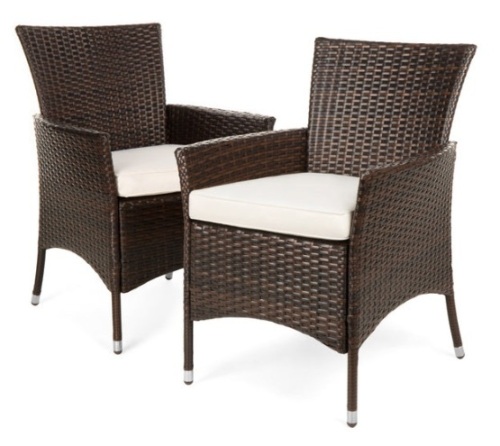 Set of 2 Handwoven Wicker Patio Dining Chairs w/ Water-Resistant Cushions - Lot 153
