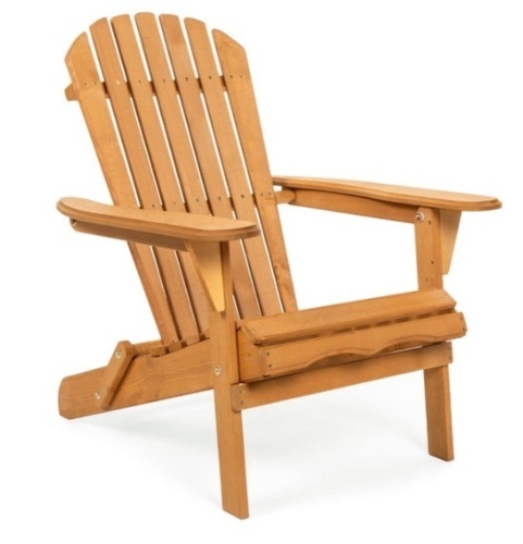 Folding Wooden Adirondack Chair Accent Furniture w/ Natural Finish - Brown - Lot 155