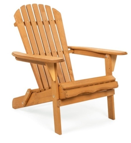 Folding Wooden Adirondack Chair Accent Furniture w/ Natural Finish - Brown - Lot 157