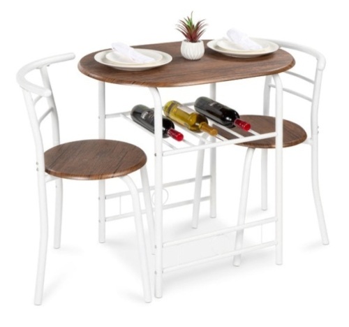 3-Piece Wooden Table & Chairs Dining Set w/ Lower Storage Shelf, White/Brown - Lot 158