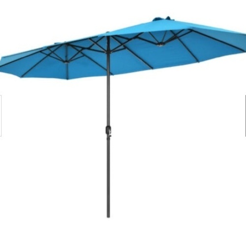 15FT Patio Double-Sided Umbrella Crank Outdoor Garden Market Sun Shade Blue - Lot 172