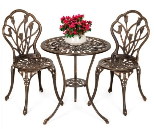 3-Piece Cast Aluminum Patio Bistro Furniture Set, Brown - Lot 179