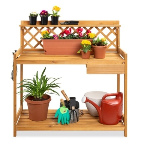 Wooden Garden Potting Bench Workstation w/ Cabinet Drawer, Open Shelf - Lot 184