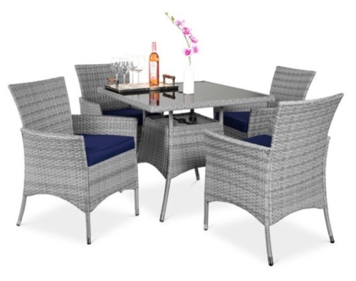 5-Piece Wicker Patio Dining Table Set w/ 4 Chairs, Navy - Lot 187