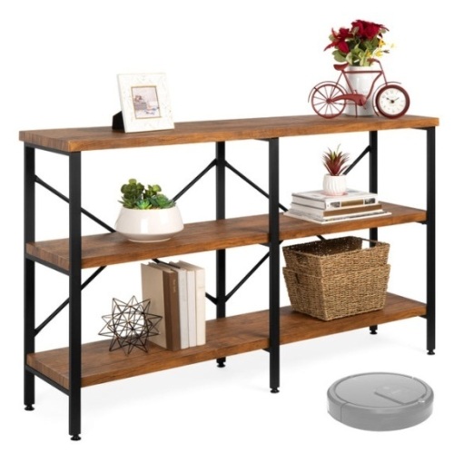 3-Tier Industrial Hallway Console Table for Living Room, Entry Way - 55in, Brown - Lot 188