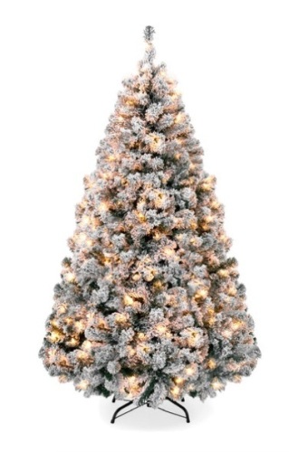 Pre-Lit Snow Flocked Artificial Pine Christmas Tree w/ Warm White Lights, 9 Ft. - Lot 189