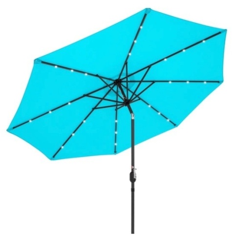 Solar LED Lighted Patio Umbrella w/ Tilt Adjustment, UV-Resistance - 10ft, Light Blue - Lot 194