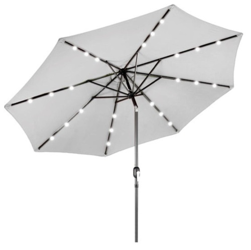 Solar LED Lighted Patio Umbrella w/ Tilt Adjustment, UV-Resistance - 10ft, Fog Gray - Lot 195