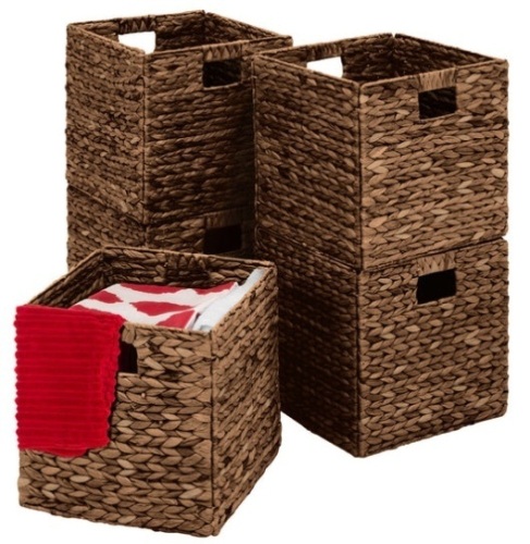 Set of 5 Collapsible Hyacinth Storage Baskets w/ Inserts, Espresso - Lot 197