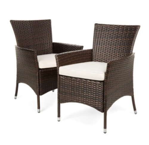 Set of 2 Handwoven Wicker Patio Dining Chairs, Brown/Cream - Lot 302