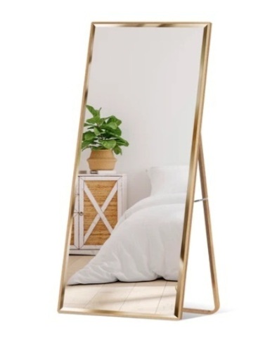 Full Length Mirror, Wall Hanging & Leaning Floor Mirror, 65x22in, Gold - Lot 305