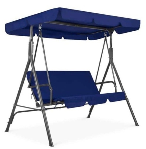 2-Person Metal Patio Swing with Blue Cushion - Lot 313