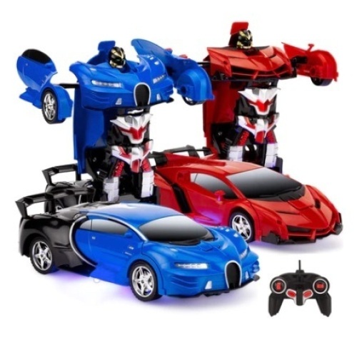 Set of 2 1/18 Scale RC Remote Control Transforming Robot Car Toys, Red & Blue - Lot 314