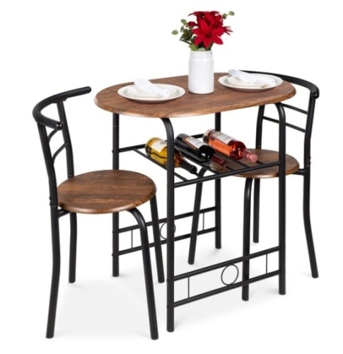3-Piece Wooden Table & Chairs Dining Set w/ Lower Storage Shelf, Black/Brown - Lot 212