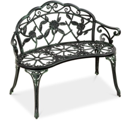 Steel Garden Bench Outdoor Patio Furniture w/ Floral Rose Accent - 39in, Green/Black - Lot 223