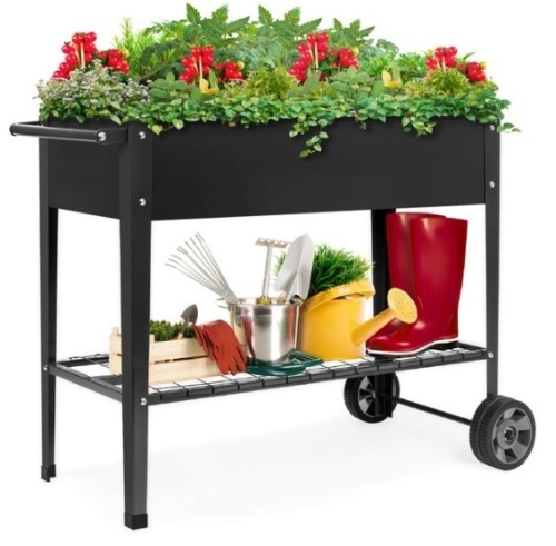 Elevated Metal Garden Bed for Backyard w/ Wheels, Shelf - Lot 229
