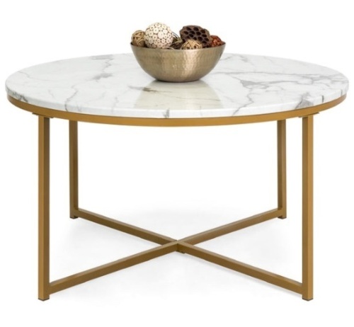 Round Coffee Table w/ Faux Marble Top, Metal Frame - 36in, Gold - Lot 232