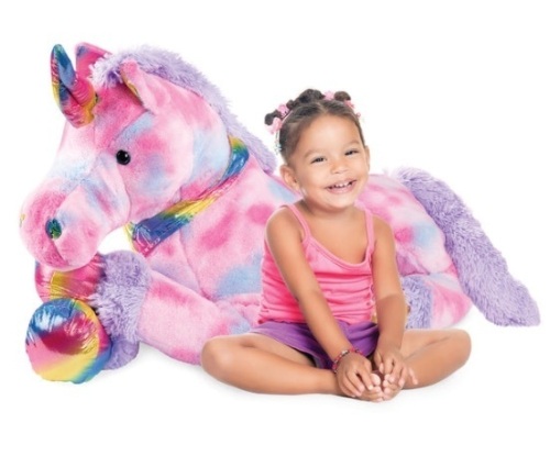 Kids Extra Large Life-Size Plush Rainbow Unicorn Stuffed Animal w/ Soft Fur, Tie-Dye - Lot 233