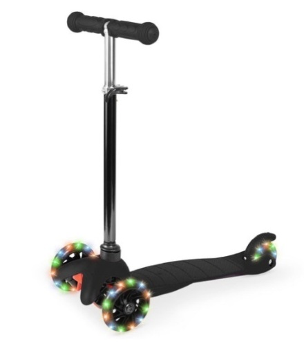 Kids Mini Kick Scooter Toy w/ Colorful Light-Up Wheels, Adjustable T-Bar, Black - Lot 238