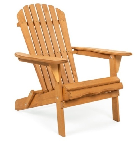 Folding Wooden Adirondack Chair Accent Furniture w/ Natural Finish - Brown - Lot 239