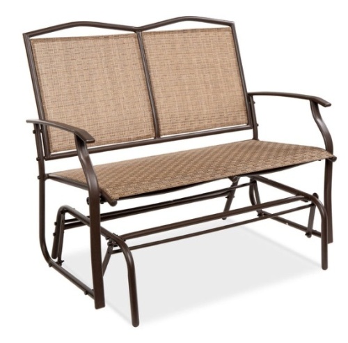 2-Person Patio Loveseat Swing Glider, Bench Rocker w/ Armrests, Brown - Lot 241