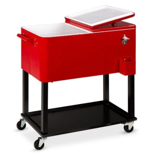 Portable Rolling Cooler Cart w/ Bottle Opener, Catch Tray - 80qt, Red - Lot 242