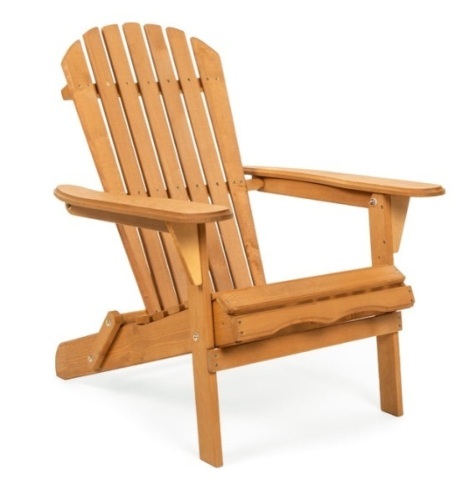 Folding Wooden Adirondack Chair Accent Furniture w/ Natural Finish - Brown - Lot 243