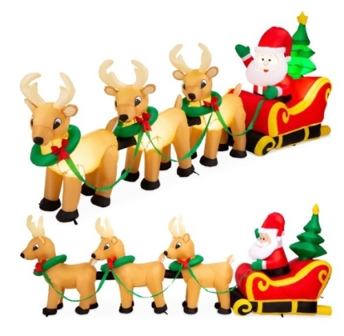 Lighted Inflatable Santa Claus & Reindeer Christmas Decoration - 9ft - Lot 245