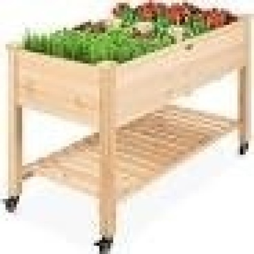 BCP. SKY. 5732  : Best Choice products Raised garden Bed 48 X 24 X 32 In Mobile Elevated Wood Planter W / lockable Wheels  - Lot 76