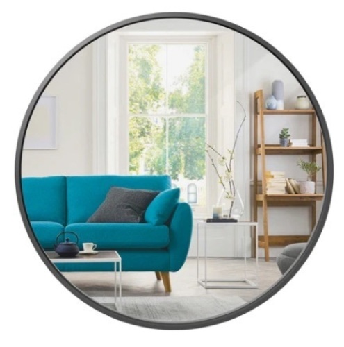 Framed Round Bathroom Vanity Wall Mirror w/ Anti-Blast Film, 36in, Matte Black - Lot 335