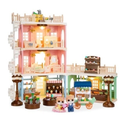 Deluxe Cottage Dollhouse Mansion Pretend Toy Playset w/ Tiny Critters - Lot 345