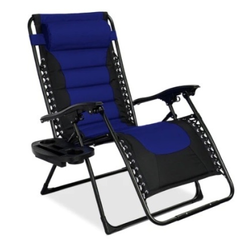 Oversized Padded Zero Gravity Chair, Folding Recliner w/ Headrest, Side Tray, Blue/Black - Lot 346