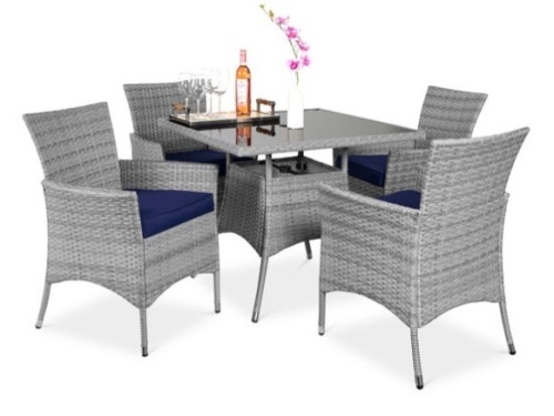 5-Piece Wicker Patio Dining Table Set w/ 4 Chairs, Navy - Lot 252